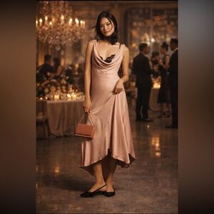 Anthropologie NWT Cowl-Neck Asymmetrical Twofer Slip Dress size L.